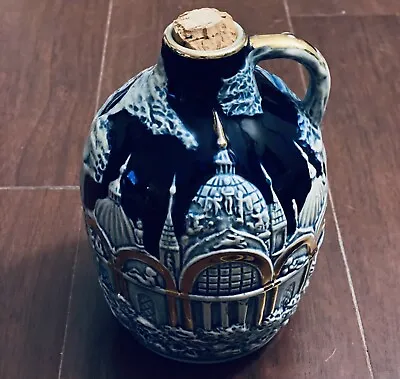 Vintage 1960s Whiskey Bottle Music Box.  Cobalt Blue Gold Accents Buildings • $9.99