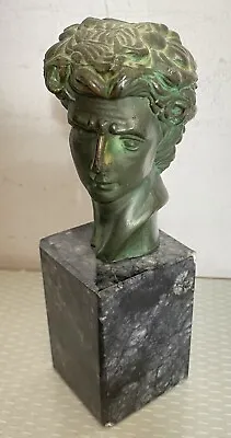 Vintage Miniature Cast Bronze Bust David Statue After Michelangelo Marble Base • $125