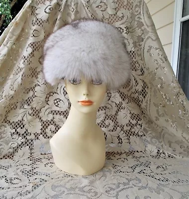 Vintage White Fox Fur Hat With Dark Brown Tips 23 1/2  Beautiful • $90