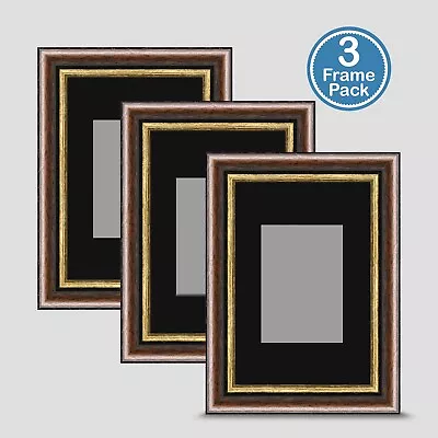 Brown Gold Photo Frame 6x4 3 PACK Incl Black Mount 3.5x2.5 ACEO Art • £20.50