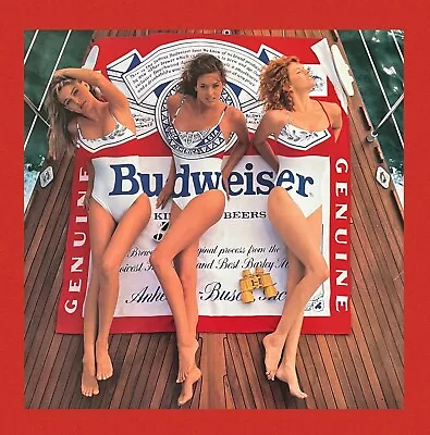 Vintage 90s Budweiser Bikini Girls Ca. Breeze Cool Brew Poster 28''x 20'' Good • $24.97