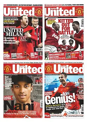 4 COPIES OF INSIDE UNITED THE OFFICIAL MAN UTD FOOTBALL MAGAZINE Mar-Nov 2010 • £2.50