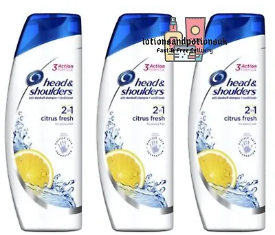 3 X Head And & Shoulders CITRUS FRESH 2 In 1 Shampoo / Conditioner 400ml • £18.95