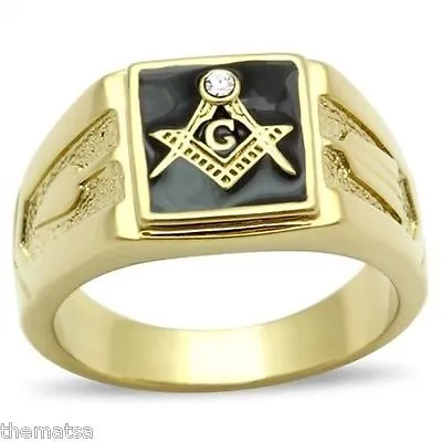 Masonic Mason 18k Gold Black Stone Gp Ring Size 8 9 10 11 12 13 14 • £75.98