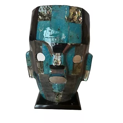 Aztec Mayan Tribal Inlaid Stone Mask Abalone Shell Onyx Turquoise 9 H • $31.28