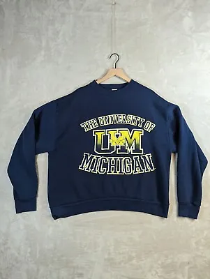 Vintage Michigan Wolverines Sweater Shirt Mens XXL Blue Made In USA U Of M • $24.92