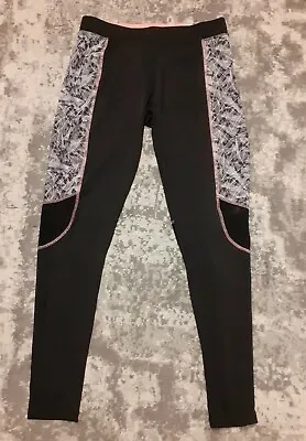 Primark 12 Black Pink Grey Geometric Patterned Mesh Panel Activewear Leggings  • £14.99