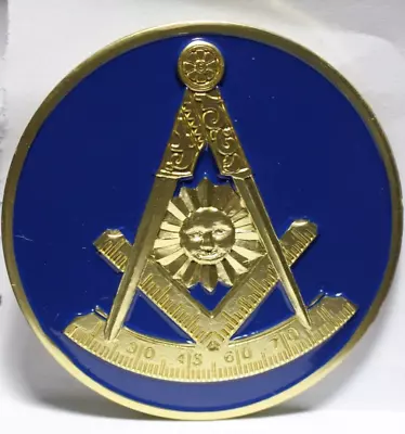 Masonic Past Master Car Metal Emblem - Gold Emblem W/Dark Blue Background  • $15