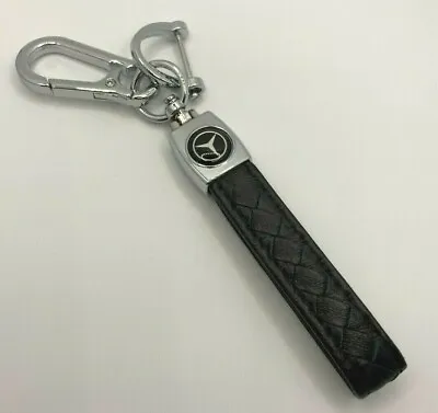 Mercedes Benz Logo Black Leather And Polished Metal Key-ring Keychain - New • $9.95