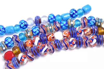 New 4 Strands Of Fine Murano Lampwork Glass Beads - 12mm Patriotic - A7195c • $9.99