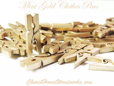 100 Mini GOLD Wood 1  Inch Wooden Photo Paper Clothespin Clothes Pin Pegs • $8.99