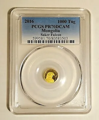 Mongolia 2016 1000 Tug Gold Saker Falcon PCGS PR70CAM • $75