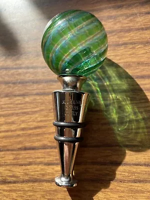 MURANO ITALY Art Glass Hand Blown Wine Bottle Stopper Green Gold Swirl • $15