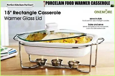 38cm Luxury Porcelain Ceramic Casserole Chafing Dish Food Warmer With Stand& LID • £48