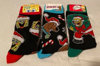 Christmas Socks Lot Of 3 Single Pairs SpongeBob Simpsons Homer And Scooby Doo • $15