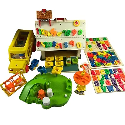 Vintage Fisher Price Little People SCHOOL HOUSE 923 With Playground & Bus • $107.99
