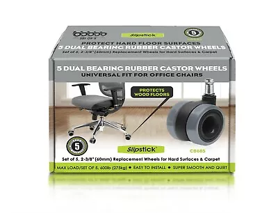 $34.95 • Buy Rubber Castor Chair Wheels Twin Rollers Dual Bearing Set Of 5 (CB685)