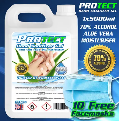 Hand Sanitizer Sanitiser 70% Alcohol GEL 5L Colour Free • £11.95