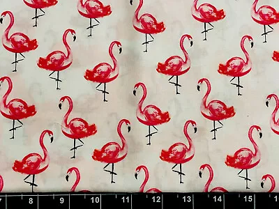 Tina Scrap 9 X21  Hawaiian Florida Ocean Bird Flamingos Pink Cotton Fabric • $2.49