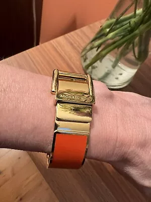 Michael Kors Gold-tone Orange Buckle Bangle Bracelet Two Size Closure • $20