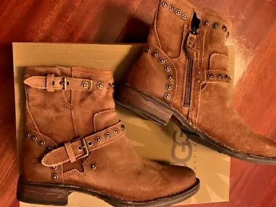 UGG Fabrizia Brown Leather Boot US W 7.5 ~ Shearling Footbed  ~ 1003235 • $89.99