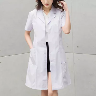 Women Lab Coat Hospital Uniform Medical Doctor Jacket Robe Short Sleeve White • $38.73