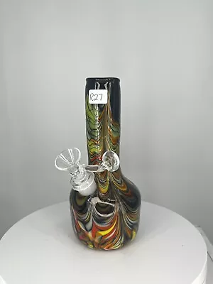 Multicolored Feathered Mini Jug Is A 7 Inch Tall Glass Bong Signed & Dated • $125