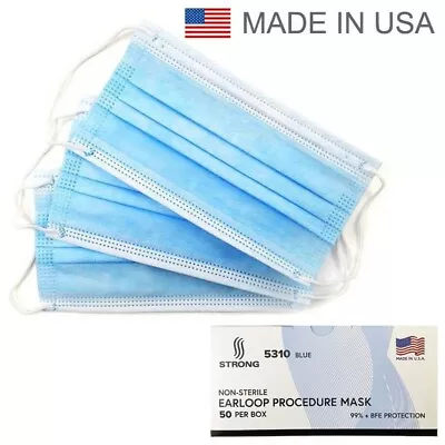 Strong Disposable Medical Surgical Ear-Loop Face Masks 50pcs Made In USA 5310 • $10.99