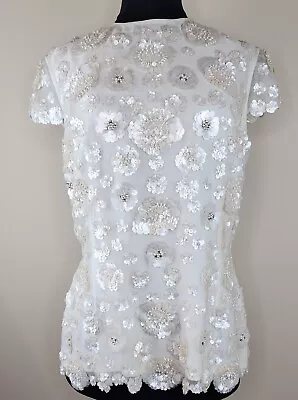 Nwt $4600.00 Zang Toi Saks 5th Ave Ivory Sequin Rhinestone 3d Blouse Top Silk • $1995