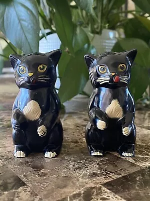 2 Vintage Plastic BLACK CAT Figurines Ken-L-Ration Promo Salt Pepper Dayton OH • $12.99