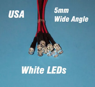 10 X LED - 5mm PRE WIRED 24 VOLT WIDE VIEW ANGLE WHITE • $5.99