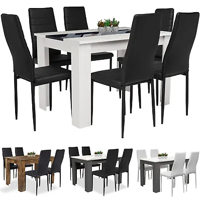Wooden Dining Table And Chairs Set Of 4/6 HIGH BACK Seat Kitchen Room Furniture • £79.99