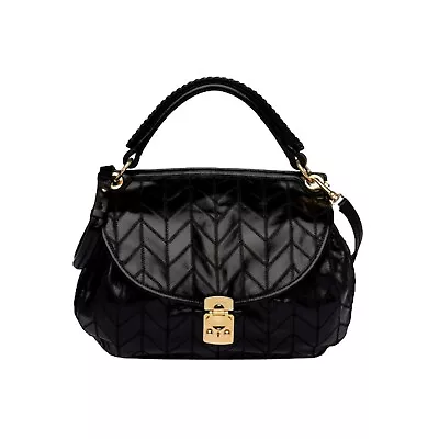 Miu Miu Vitello Shine Patch Black Leather Satchel Bag • $2401.25