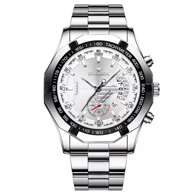 Mens Watch High Profile Look Stainless Steel Quartz Date Sports Wrist Watch 2023 • £11.90