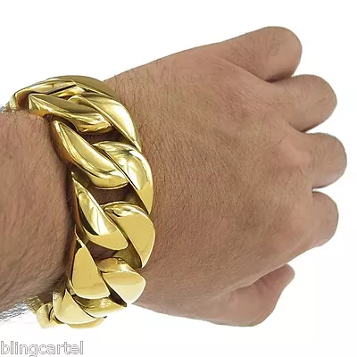 Mens Huge 30MM Curb Cuban Gold Plated Heavy 316L Stainless Steel 8.5  Bracelet • $79.99