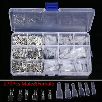 270pc Assortment Terminal Kit Electrical Wire Crimp Connectors Male Female Spade • $14.31