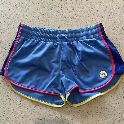 $5 • Buy Puma Blue Womens Running Shorts Retro Rainbow Stripe Drawstring Waist S XS