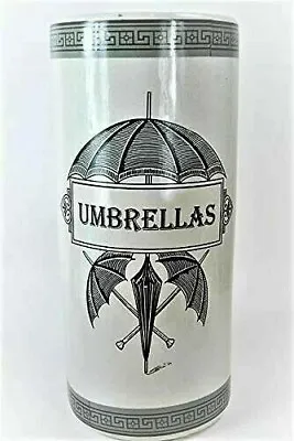 Umbrella Stand Ceramic Glazed  18  Round Tall Black & White Stick Holder Storage • £39.99