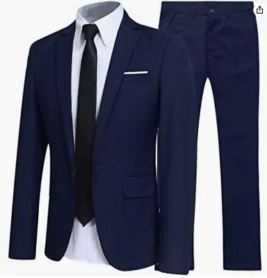 Mage Male XL Slim Fit 2 Piece Navy Blue Suit 1 Button Jacket Double Vented 44R • $65