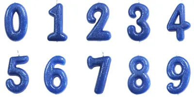 Blue Glitter  Age Number Candles Happy Birthday Cake Topper 0-9 Celebration • £2.75