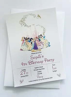 Disney Princess 10 Personalised Birthday Party Invitations  • £6.25
