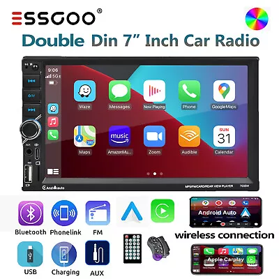 7  Double 2DIN Wireless Apple CarPlay Stereo Radio Android Auto Touch Screen USB • £60.99
