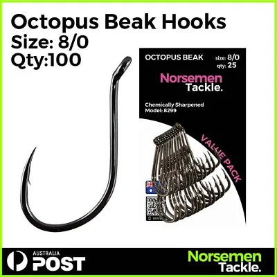 #8/0 Octopus Beak Hooks J Hooks Fishing Hooks Chemically Sharpened - Norsemen • $13.90
