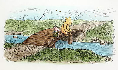 Vintage Winnie The Pooh & Piglet Fishing - Two 5x7 Craft Cotton Fabric Blocks • $14.80