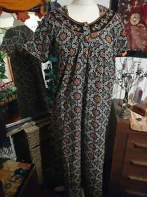 Vintage Classic Nightdress Mumbai Indian Cotton Mandala Geo Print Embroidered  • £13