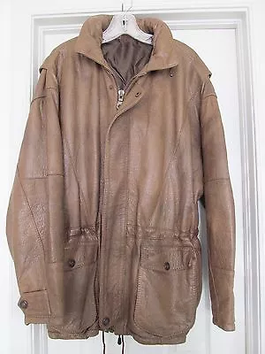 Bogota Colombia Jacket Coat Hand Made Pebbled Leather Quilted Hooded Brown L • $128