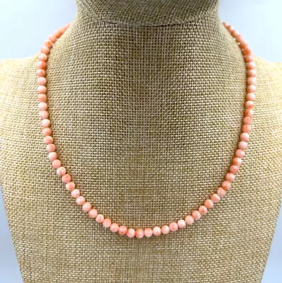 Vintage Natural Angel Skin Coral Pink Round 7mm Necklace Gold Tone Clasp 17  • $97.57