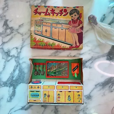 Vintage Tin Japan Toy Doll House Kitchen Appliances Stove Sink Cardboard Box • $100