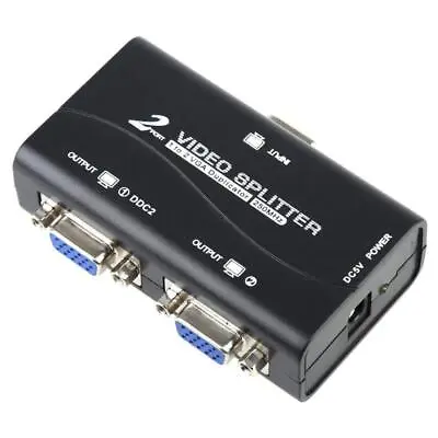 1 PC To 2 Monitor 2 Port VGA SVGA Video LCD Splitter Box Adapter W/ Power Cable • $7.89