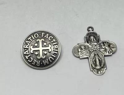 Vintage Catholic Sterling Silver 4 Way Cross Pendant + Ratio Factibilium Recta • $24.99